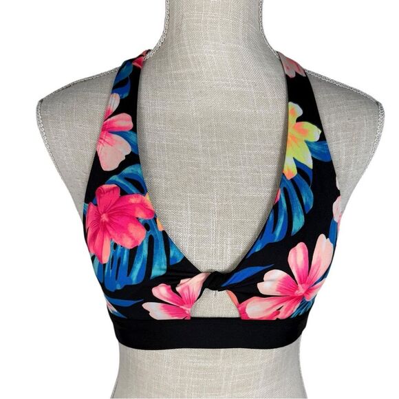 PINK Victoria's Secret Black Tropical Keyhole Gym To Swim Sports Bra - Picture 4 of 11